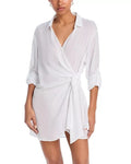Aqua L85206 Womens Swim White Wrap Shirt Dress Swim Cover-Up Size S
