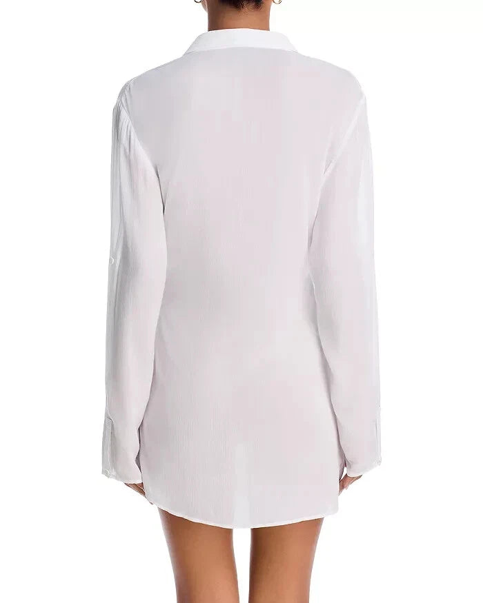 Aqua L85206 Womens Swim White Wrap Shirt Dress Swim Cover-Up Size S