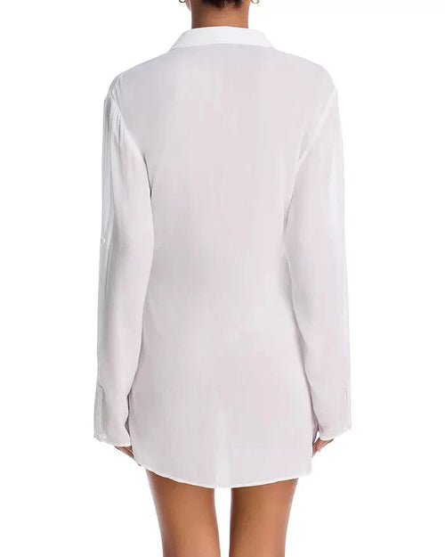 Aqua L85206 Womens Swim White Wrap Shirt Dress Swim Cover-Up Size S