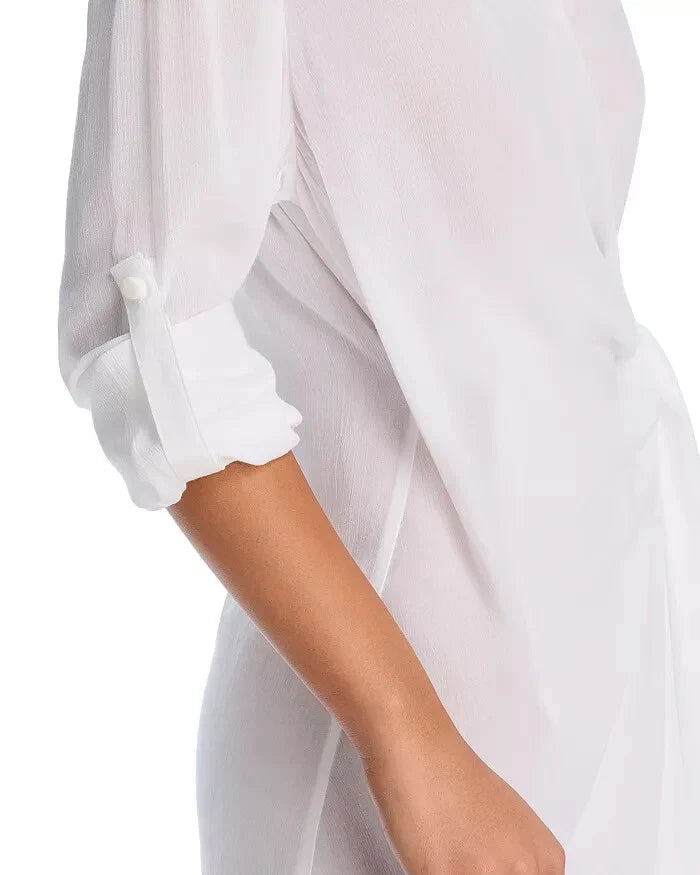 Aqua L85206 Womens Swim White Wrap Shirt Dress Swim Cover-Up Size S