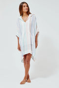 Lisa Marie Fernandez Hooded Poncho In Multi Stripe Linen Size Small