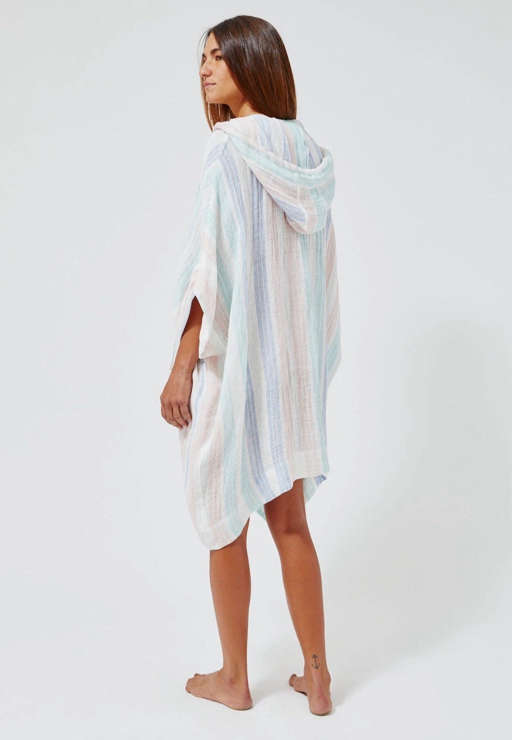 Lisa Marie Fernandez Hooded Poncho In Multi Stripe Linen Size Small