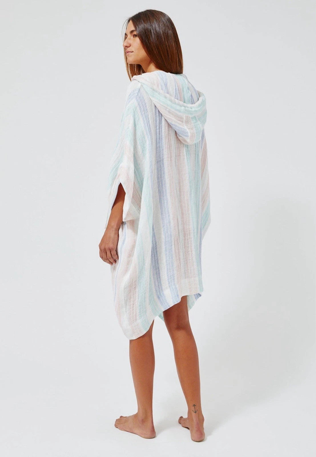 Lisa Marie Fernandez Hooded Poncho In Multi Stripe Linen Size Small